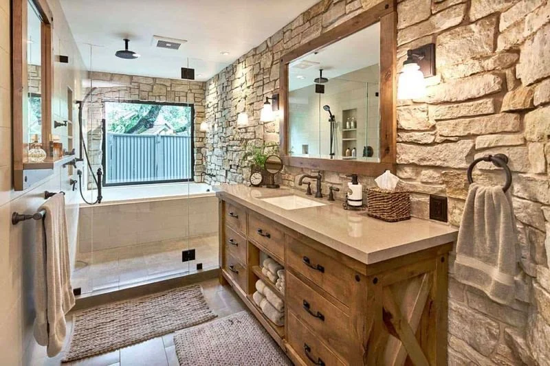 How to Combine Natural Materials Like Wood and Stone in Bathrooms