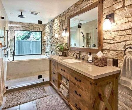 How to Combine Natural Materials Like Wood and Stone in Bathrooms