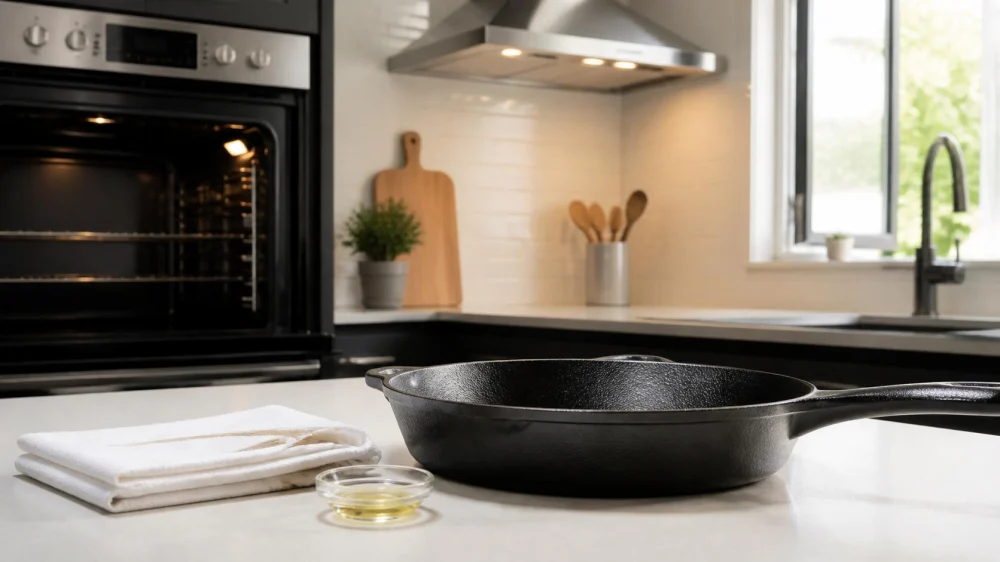 Oven Seasoning Cast Iron: Use a Thin Oil Layer and Ventilate