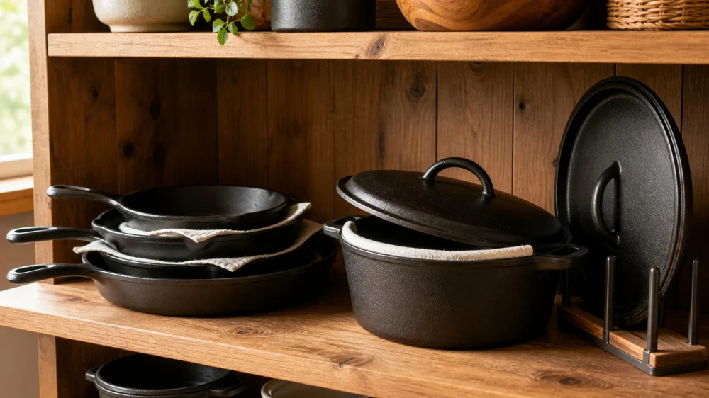 Store Cast Iron Cookware: Dry Air, Spacers, and Lid Position