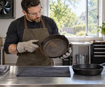 Cast Iron Restoration Workspace: Heat, Dust, and Cleanup